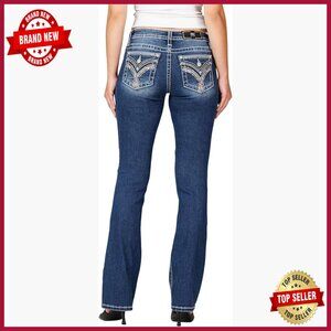 Mid-Rise Bootcut Jeans with Chain Link Stitching and Faux Flap Pockets